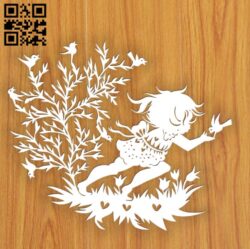 Little girl with birds E0015369 file cdr and dxf free vector download for laser cut