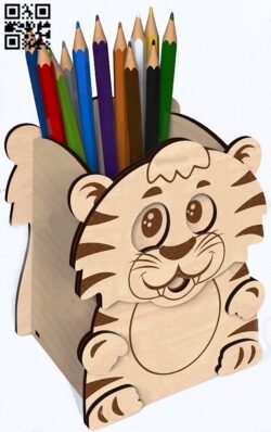Tiger pencil holder E0015364 file cdr and dxf free vector download for laser cut