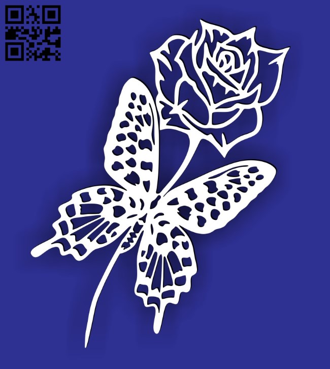 Butterfly with rose E0015472 file cdr and dxf free vector download for laser cut plasma