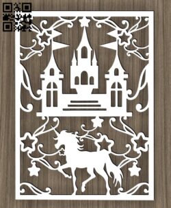Castle with unicorn E0015545 file cdr and dxf free vector download for laser cut plasma