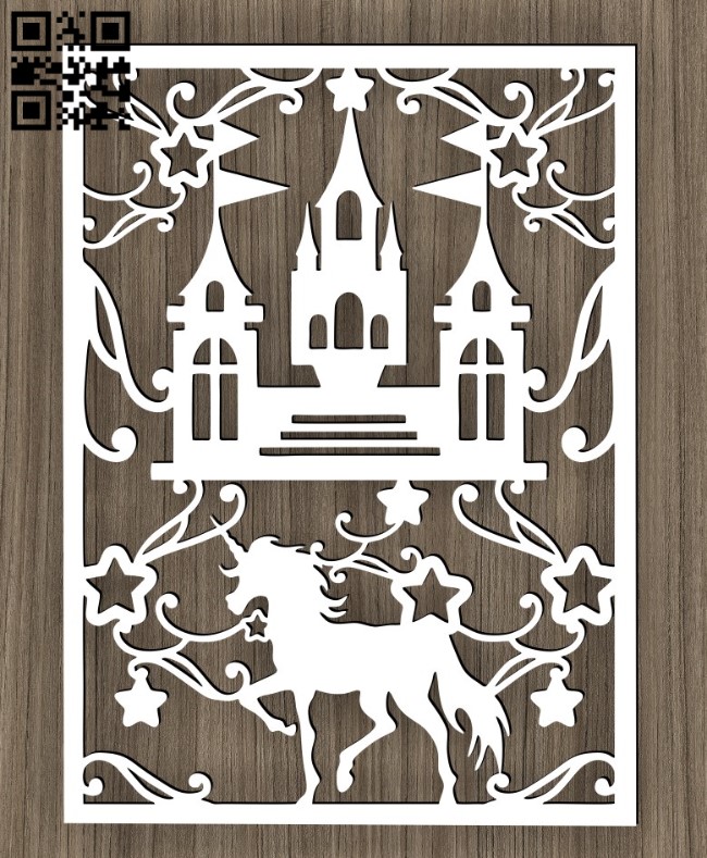 Castle with unicorn E0015546 file cdr and dxf free vector download for laser cut plasma