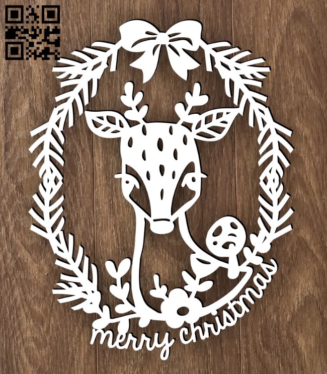 Deer with Christmas E0015453 file cdr and dxf free vector download for laser cut plasma