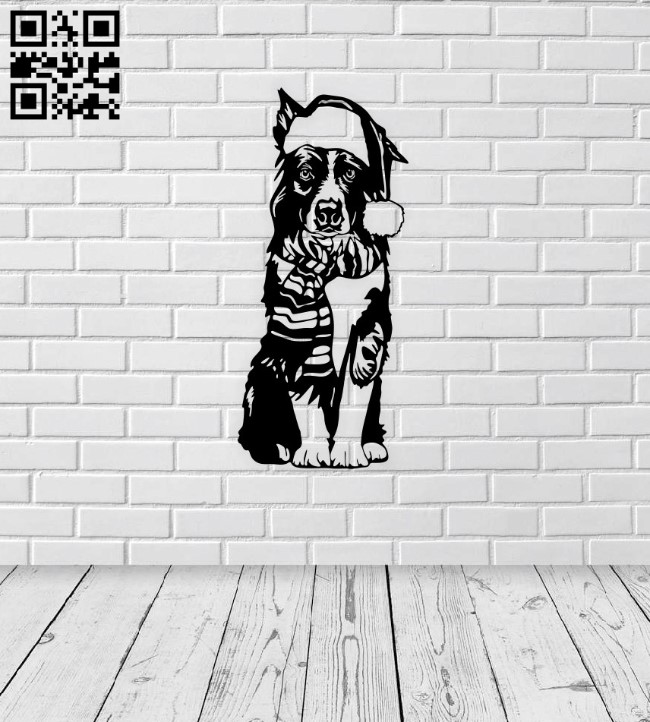 Dog with Christmas E0015424 file cdr and dxf free vector download for laser cut plasma