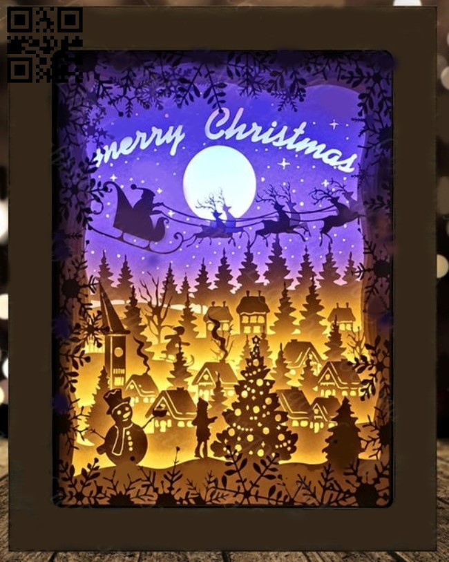 Merry Christmas light box E0015596 file cdr and dxf free vector download for laser cut