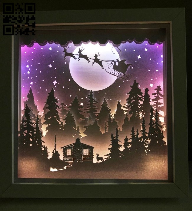 Santa's Cabin Christmas light box E0015557 file cdr and dxf free vector download for laser cut