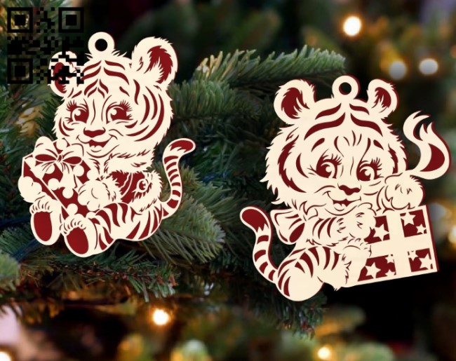 Tiger Christmas decor E0015566 file cdr and dxf free vector download for laser cut plasma