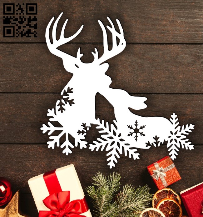 Deers with Snowflakes E0015666 file cdr and dxf free vector download for laser cut plasma