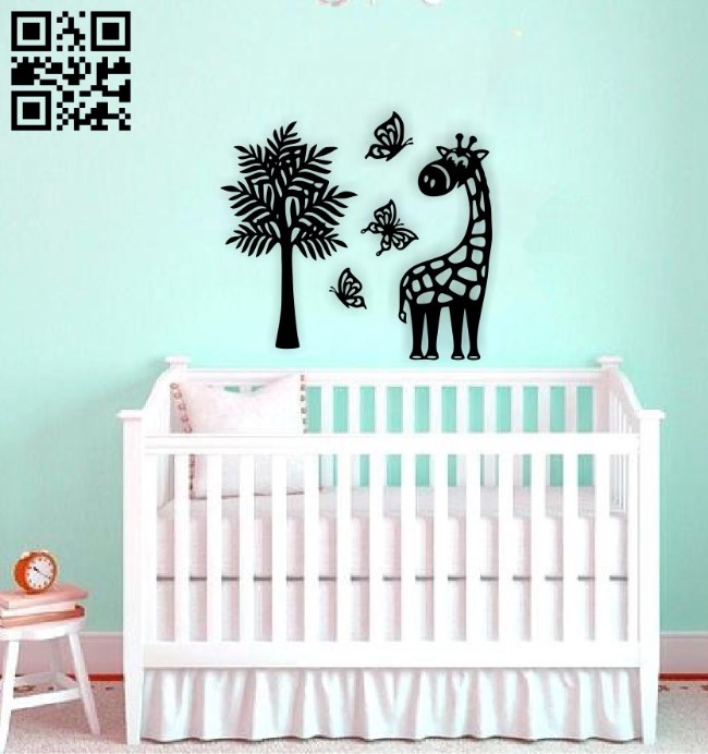 Giraffe and butterflies wall decor E0015686 file cdr and dxf free vector download for laser cut plasma