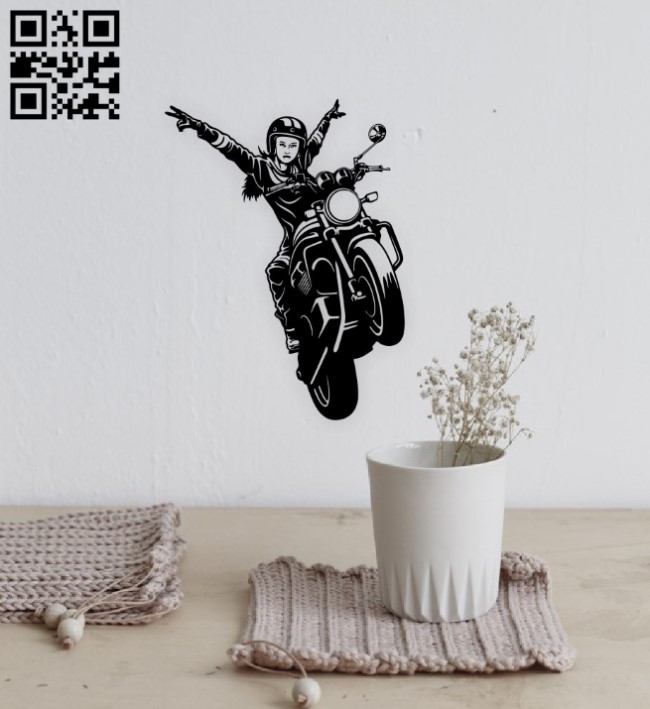 Girl with motorcycle E0015724 file cdr and dxf free vector download for laser cut plasma