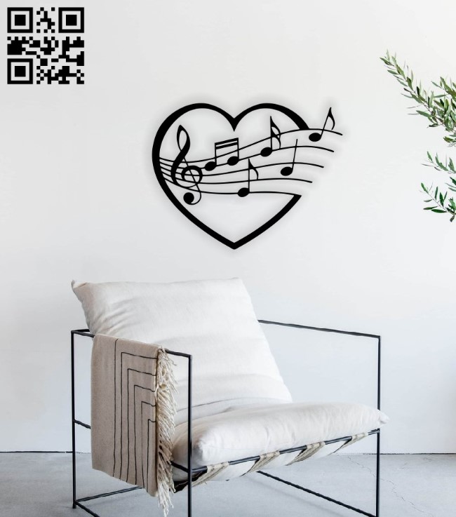 Music note with heart E0015664 file cdr and dxf free vector download for laser cut plasma