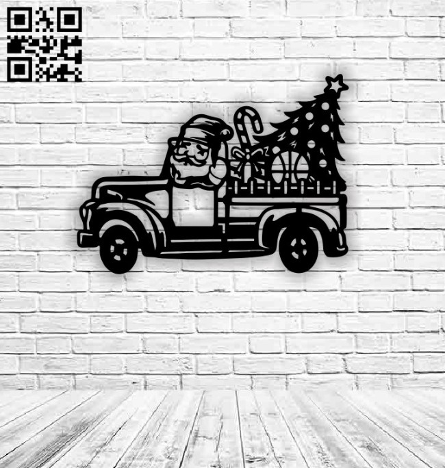 Santa Claus with gift car E0015632 file cdr and dxf free vector download for laser cut plasma