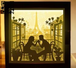 Love in French Paris light box E0015800 file cdr and dxf free vector download for laser cut