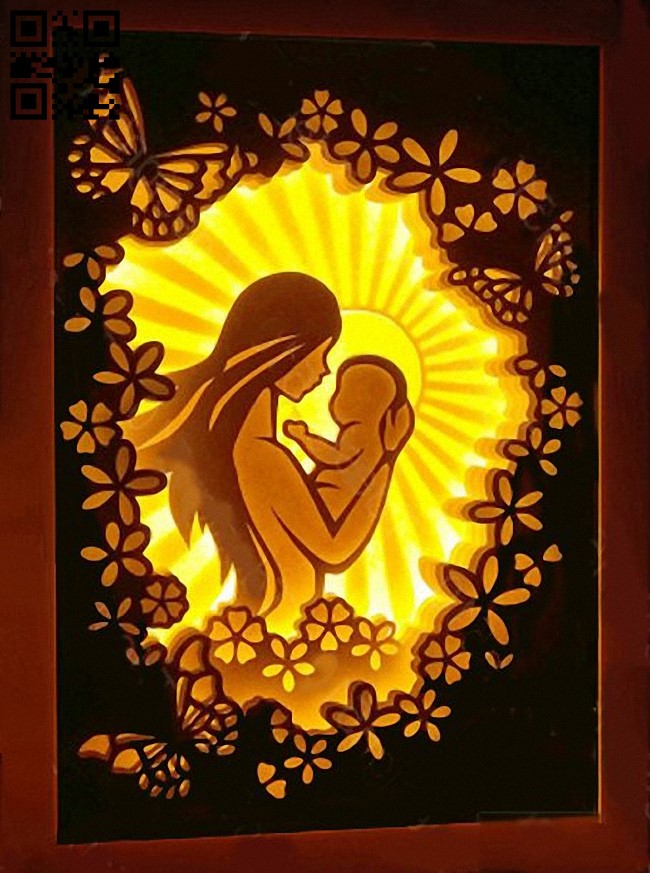 Motherhood light box E0015799 file cdr and dxf free vector download for laser cut
