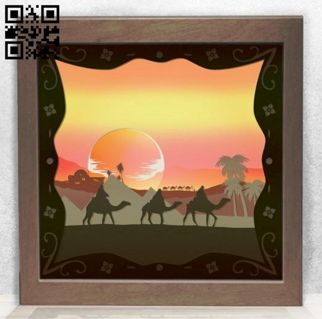 Sunset desert camels light box