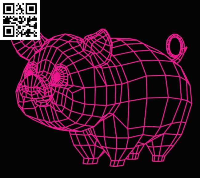 3D illusion led lamp pig E0016173 free vector download for laser engraving machine