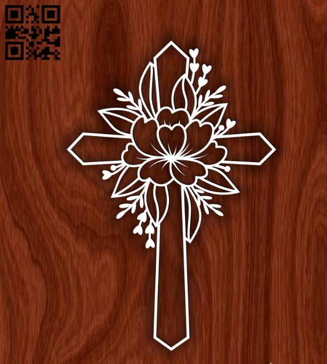 Cross with flower E0016332 file cdr and dxf free vector download for laser cut plasma