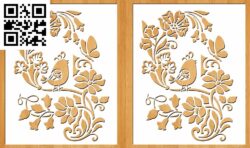 Floral panel with bird cnc router laser cutting G0000154 file cdr and dxf free vector download for CNC cut