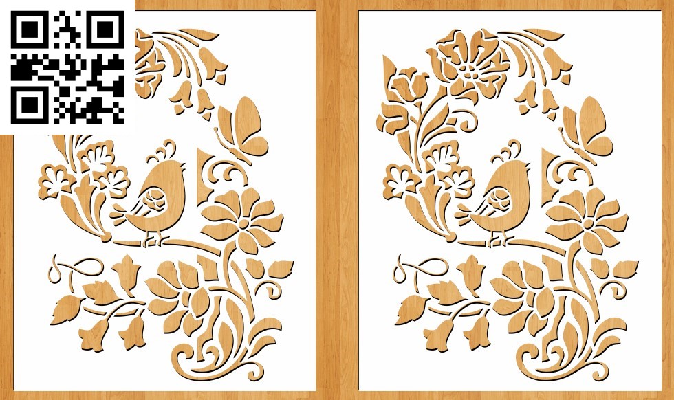 Floral panel with bird cnc router laser cutting