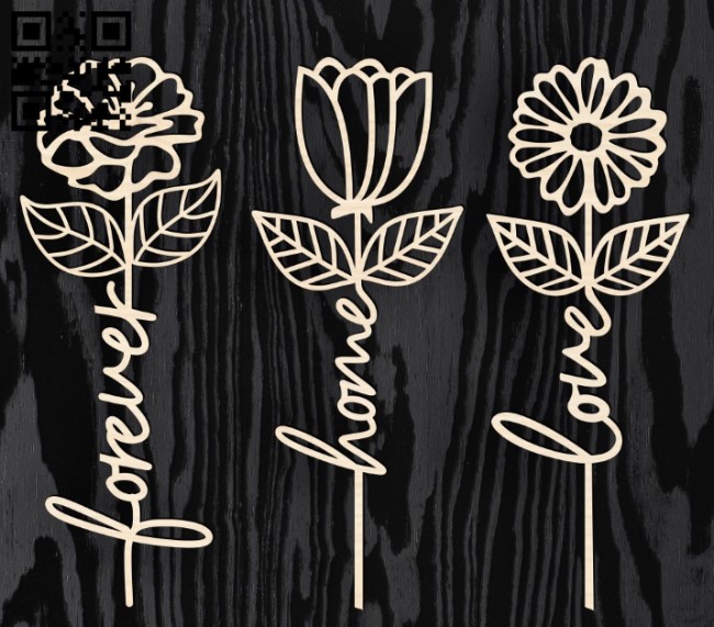 Flowers with words E0016183 free vector download for laser cut