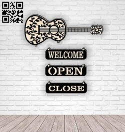 Guitar wall sign E0016242 file cdr and dxf free vector download for laser cut plasma