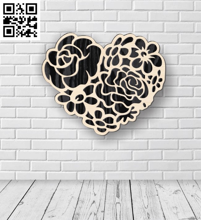 Heart with rose E0016241 file cdr and dxf free vector download for laser cut