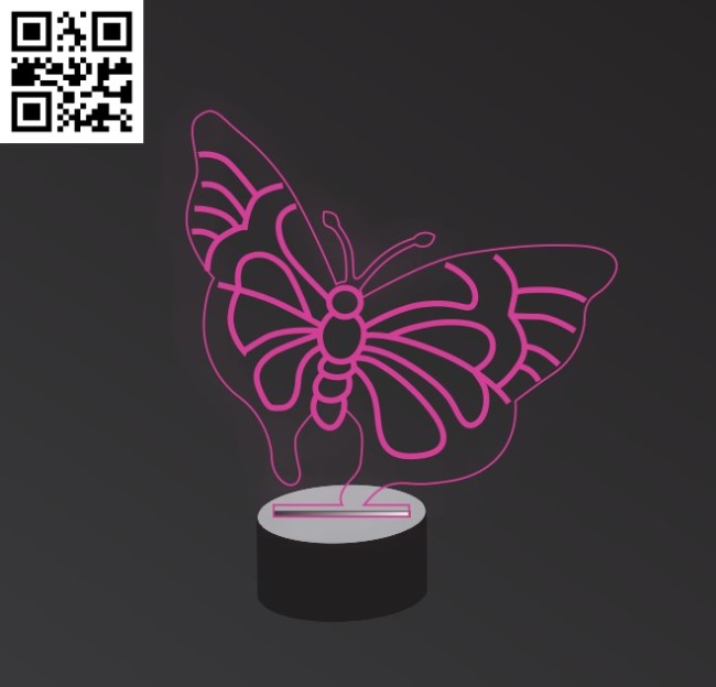 Illusion led lamp Butterfly E0016245 file cdr and dxf free vector download for laser engraving machine