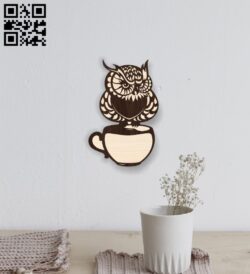 Owl on a mug E0016345 file cdr and dxf free vector download for laser cut plasma