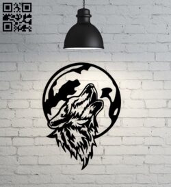 Wolf with moon E0016158 file cdr and dxf free vector download for Laser cut plasma