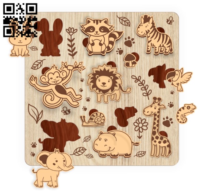 Animal puzzles E0016562 file pdf free vector download for laser cut
