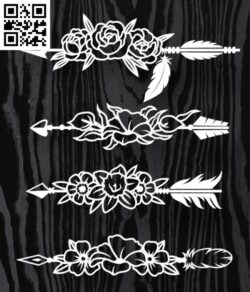 Arrows with flowers E0016549 file pdf free vector download for laser cut