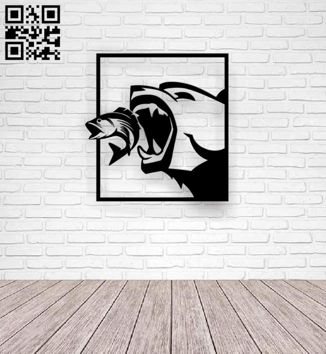 Bear catches fish wall decor E0016467 file pdf free vector download for laser cut plasma