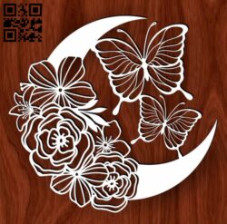 Butterflies with the moon E0016508 file pdf free vector download for laser cut