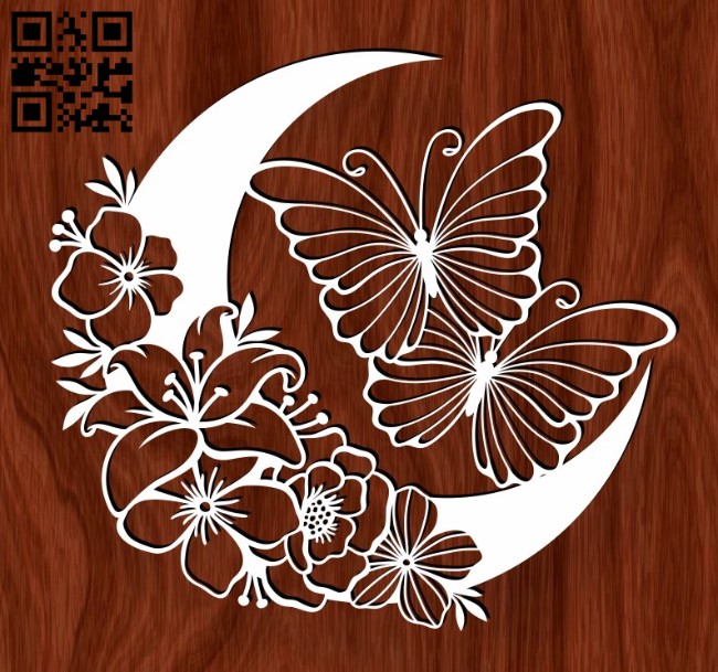 Butterflies with the moon E0016572 file pdf free vector download for laser cut plasma
