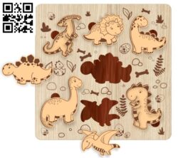 Dinosaur puzzle E0016589 file pdf free vector download for laser cut cnc