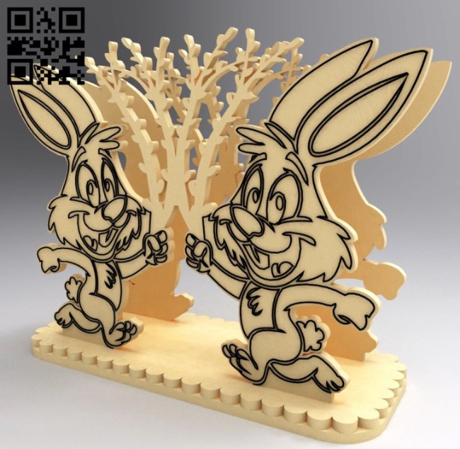 Easter bunnies napkin holder E0016501 file pdf free vector download for laser cut