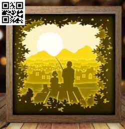 Fishing with Father light box E0016484 file pdf free vector download for laser cut