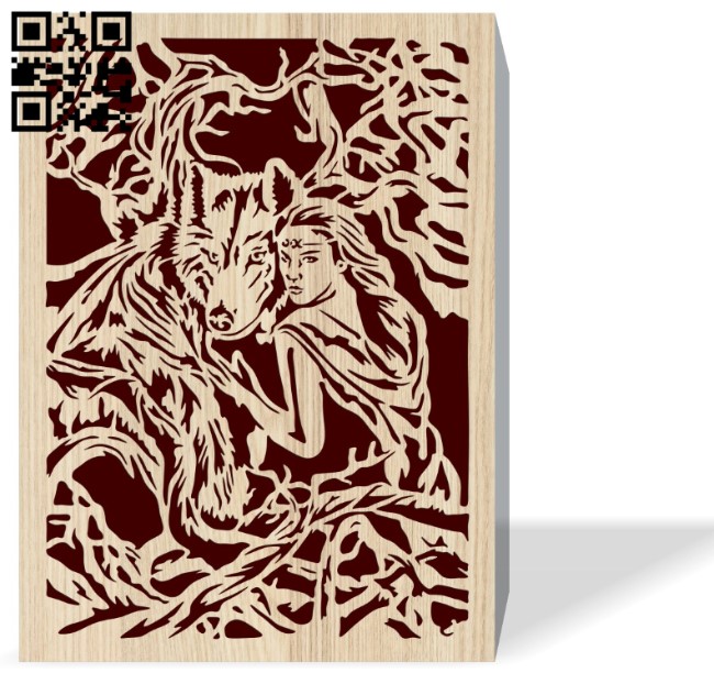 Girl and wolf E0016489 file pdf free vector download for laser engraving machine