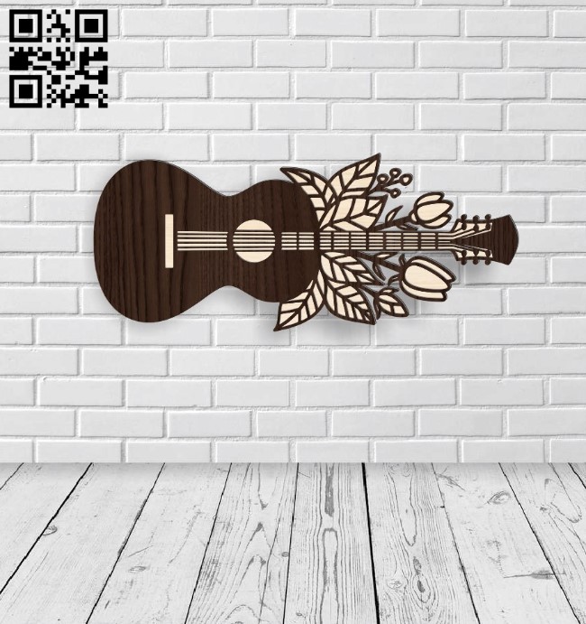 Guitar with flowers E0016454 file pdf free vector download for laser cut plasma