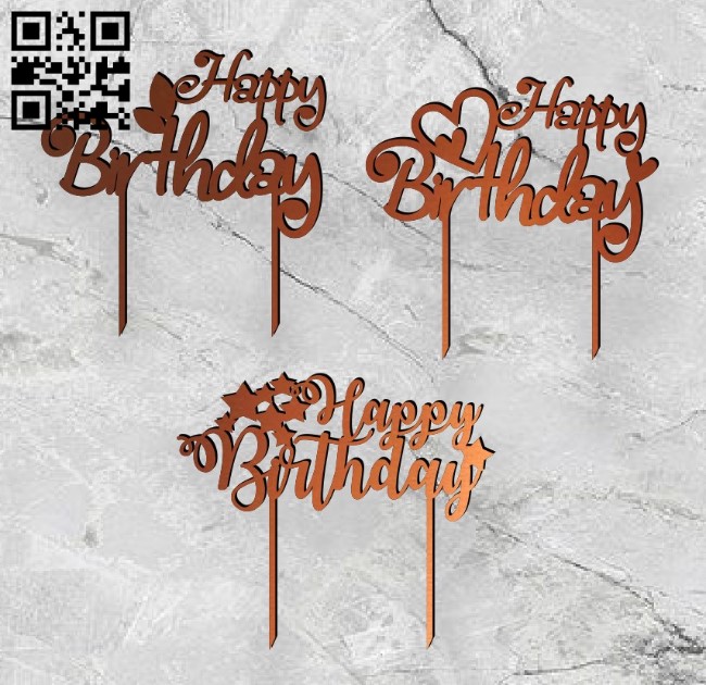 Happy birthday topper E0016574 file pdf free vector download for laser cut plasma