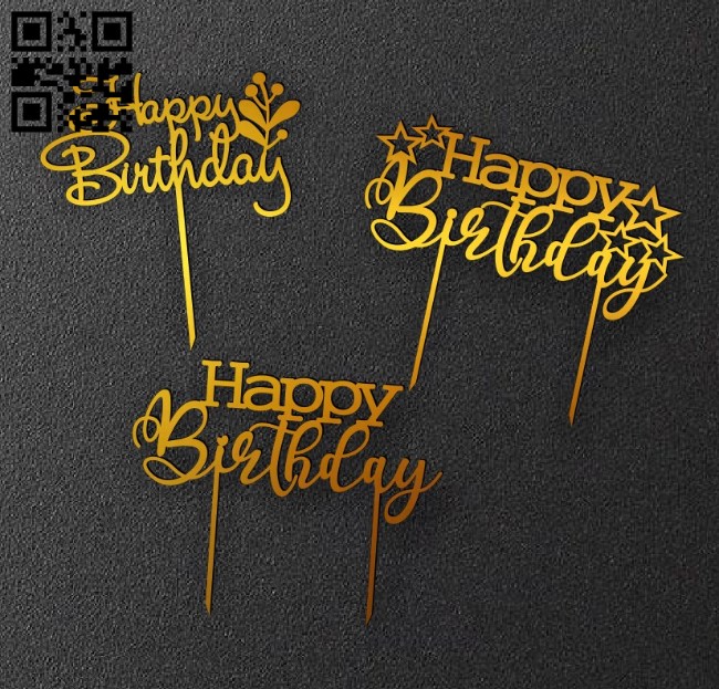 Happy birthday topper E0016575 file pdf free vector download for laser cut plasma