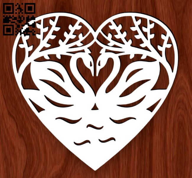 Heart with swans E0016455 file pdf free vector download for laser cut plasma