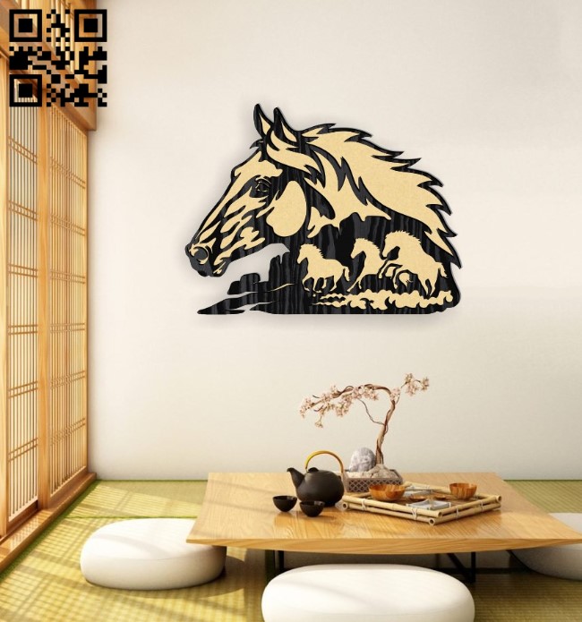 Horse wall decor E0016503 file pdf free vector download for laser cut plasma