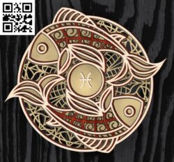 Layered Pisces zodiac E0016611 file cdr and dxf free vector download for laser cut