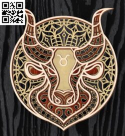 Layered Taurus zodiac E0016608 file cdr and dxf free vector download for laser cut