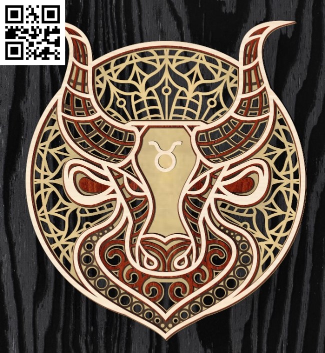 Layerd Taurus zodiac E0016608 file cdr and dxf free vector download for laser cut