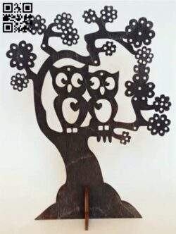 Owls on a tree E0016513 file pdf free vector download for laser cut plasma