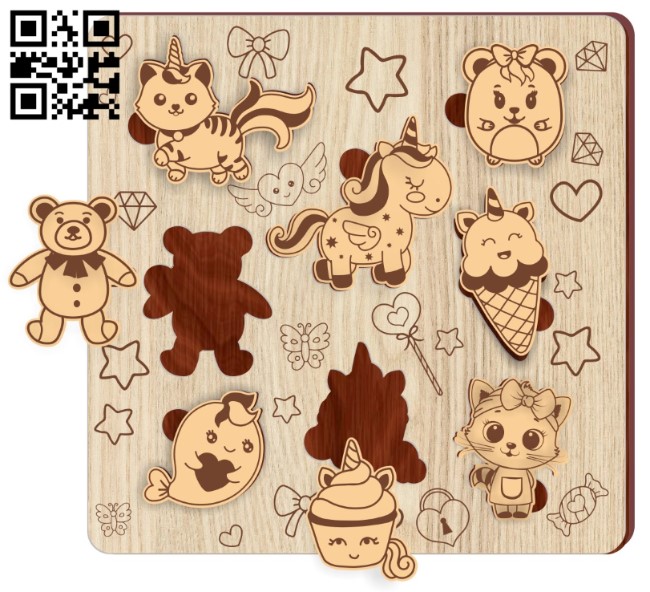 Puzzle for girl E0016616 file pdf free vector download for laser cut