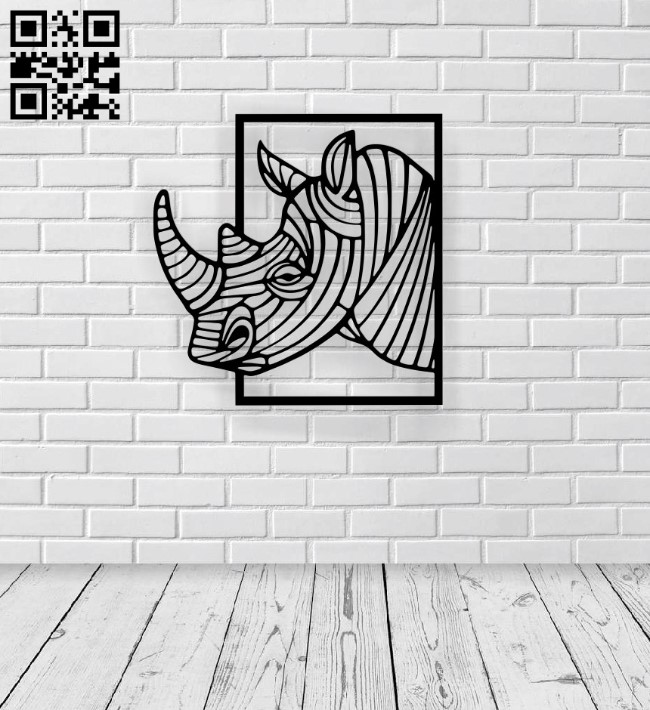 Rhino wall decor E0016468 file pdf free vector download for laser cut plasma