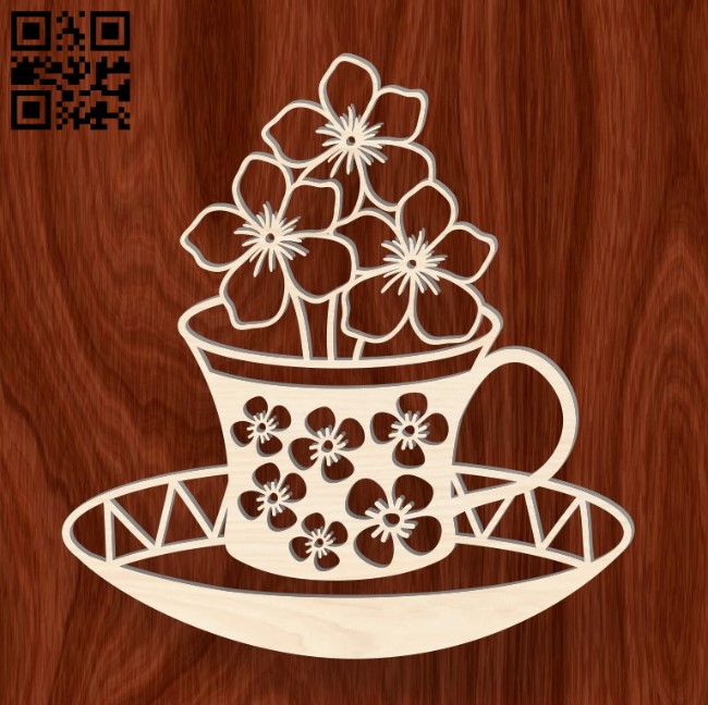 Tea with flowers E0016473 file pdf free vector download for laser cut