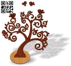 Tree with birds E0016382 file cdr and dxf free vector download for laser cut